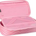 Text "smaepp" an Etikett. Rosa Federmäppchen mit Wellenmuster und Reißverschlussfach innen.