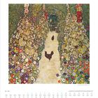 Ein Gemälde von Gustav Klimt zeigt einen blühenden Gartenweg mit Hühnern. Unten steht: "Mai" und Kalenderdaten für 2027.