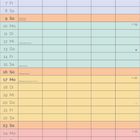 Kalender für Mai. Feiertage: Maifeiertag, Muttertag, Christi Himmelfahrt. Farben: Pastelltöne mit klaren Spalten.