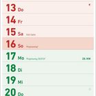 Kalender für Mai: Feiertage wie Maifeiertag, Christi Himmelfahrt, Muttertag, Pfingsten. Wochen sind nummeriert.