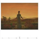 Beschreibung des Gemäldes: Eine Person steht in weiter Landschaft. Kalenderzahlen darunter: 1 bis 31, Mai hervorgehoben.