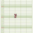 Kalender für Juni, Wochentage in Grün, Sonntage in Rot. Illustration: Tiere im Garten vor einem Haus.