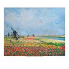 Claude Monet, Fields of Flowers and Windmills near Leiden, 1886. Gemälde mit Blumenfeldern und Windmühlen. Juni-Kalenderblatt.