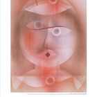 Illustration mit abstraktem Gesicht in Rottönen und geometrischen Formen, darunter Zahlen von 1 bis 31 und "05 DUMONT".