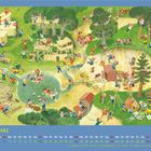 MAI, mit einem Kalender von 1 bis 31. Kinder spielen und bauen in einer Waldlandschaft. Es ist fröhlich und bunt.