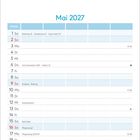 Kalenderübersicht für Mai 2027 mit Feiertagen und besonderen Tagen wie Maifeiertag, Muttertag und Pfingsten.