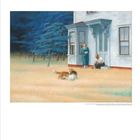 "06" zeigt ein Gemälde mit Haus, zwei Personen auf der Veranda und einem Hund im Gras. Kalender-Layout mit Datum unten.