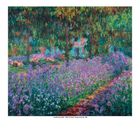 Claude Monet, The Artist’s Garden at Giverny, 1900. Farbenfrohe Gartenlandschaft mit lila Blumen und Bäumen.