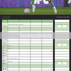 Text: "MAI", "Vorjahresabbildung", "Nico Elvedi *30.09.1996", Kalender für Mai. Ein Fußballspieler in grüner Ausrüstung im Vordergrund.