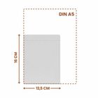 DIN A5 mit Maßen 16 cm und 12,5 cm. Es zeigt die Größe eines Blattes im Verhältnis zu einem grauen Rechteck.