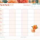 Kalender für April 2027, Woche 16. Enthält Blumenillustration, Wochentage und Notizfelder. "Zu erledigen" und "Einkaufsliste" unten.