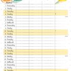 Kalenderblatt: "GIB JEDEM TAG DIE CHANCE, DEIN GLÜCKSTAG ZU WERDEN!" mit bunten Zitrusfrüchten illustriert. Monat: Juli.