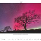 5 · 2027. Ein alter Eiche unter rotem Nordlicht. Monat: Mai Kalenderdarstellung.
