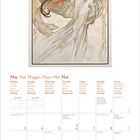 Kalenderblatt für Mai 2027. Illustration oben: Eine Frau in fließendem Kleid, umgeben von dekorativen Elementen.