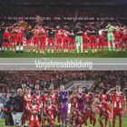 Text: "SÜDKURVE MÜNCHEN 1972", "Vorjahresabbildung", "Sieger 2025". Fußballspieler in roten Trikots feiern.