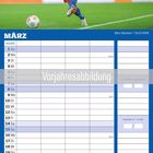 Text: März, Vorjahresabbildung, Miro Muheim *24.03.1998. Ein Fußballspieler in Aktion, Kalender mit Tagen und Terminen.