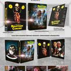 Texte: "Nightmare Concert", "Lucio Fulci", "Ein Film", "Soundtrack-CD", "limitierte Auflage". Horrorfilmposter mit Schädel, Blut und unheimlichen Bildern darunter.