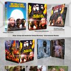 "Die Hölle der lebenden Toten" auf verschiedenen Hüllen, mit gruseligen Charakteren und Filmszenen in leuchtenden Farben.