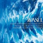 "Ronsel" und Beschreibung auf Englisch über eine galicische Bedeutung. Eindruck von Tanz des Wassers am Himmel. Blaues Meer.