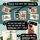 Beschreibung der Spielanleitung. Verschiedene Texte erklären Spielmechanismen mit Dinosaurierkarten und einem roten Pegasus-Logo.
