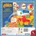 "Crazy Coconuts", Spielspaß mit Affenkatapulten. Ziel: Becher treffen. Logo: fröhlicher Affe, bunte Becher.