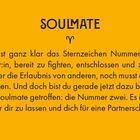 Text: "SOULMATE. Der Widder ist klar das Sternzeichen Nummer eins..." Gelber Hintergrund, stilisierte Schrift.