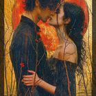 "the lovers" steht unten, Nummer 6 oben. Illustration: Ein Paar umarmt sich vor einem roten, runden Hintergrund.