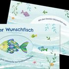 "Der Wunschfisch", "Viele gute Wünsche zur Erstkommunion", "Mit den besten Wünschen von". Bunte Fische und Pflanzen.