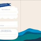 Texte: "Meine Taufe", "Mein Weg zur Konfirmation", "Meine Konfirmandengruppe". Illustration mit blauen Wellen.