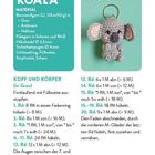 „KOALA MATERIAL Baumwollgarn in Grau, Anthrazit, Hellrosa. Anleitung zum Häkeln eines Koalas, inklusive Rundenangaben.“ Links Text, rechts Koala-Schlüsselanhänger.