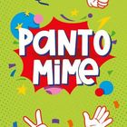Text: "PANTOMIME". Bunte, verspielte Illustration mit fröhlichen Symbolen wie Händen, Sternen und Konfetti auf grünem Hintergrund.