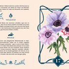 "Vitalität" und "Pflege" sind hervorgehoben. Illustration von Anemonen und der Zahl 17. Text über Anemonenpflege.