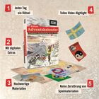 "1: Jeden Tag ein Rätsel, 2: Mit digitalen Extras, 3: Hochwertige Materialien, 4: Tolles Video-Highlight, 5: Keine Zerstörung." Ein Rätsel-Adventskalender wird gezeigt.