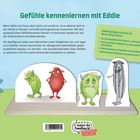 "Gefühle kennenlernen mit Eddie." Untertitel beschreibt Eddies Emotionen und Nutzung für Kinder. Illustrationen von bunten Monstern.