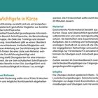 Texte: "Das Wichtigste in Kürze," "Zeitlicher Rahmen," "Material," "Inhalte." Beschreibung: Text über Sprachtraining, Material, und Übungen. Smiley-Illustration oben rechts.