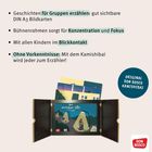 Texte: Geschichten für Gruppen erzählen. Bühnenrahmen sorgt für Konzentration. Ohne Vorkenntnisse: Mit Kamishibai wird jeder Erzähler. Oben links ein Kamishibai-Theater mit Bildkarten.