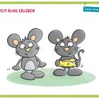"Zu zweit Ruhe erleben" oben, "Leise-leise-Ideen" rechts. Zwei graue Mäuse, eine hält ein Stück Käse. Illustration.