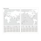 „World Time Chart“ mit Städtenamen und Zeitzonen. Tabelle mit Uhrzeiten für verschiedene Städte weltweit.