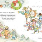 Text beschreibt eine weihnachtliche Prozession mit fröhlichen Menschen und Musikern, begleitet von dekorierten Straßen.