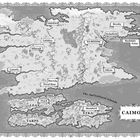 Diese Fantasy-Karte zeigt Orte wie ELMIDDE, Canteford, Leolin und das Eloaane Ocean. Unten steht "CAIMOR".