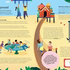 Seite 26 oben links: At the Playground. Unten rechts in Kreis: 1656 machte Huygens die erste Pendeluhr.