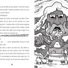 Text beschrieben eine dramatische Begegnung zwischen Vater und Sohn. Illustration zeigt großen, wütenden Kopf im Wasser.