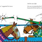 „Ich versuch's“, sagt Mr. Strong. Er reitet gegen einen grünen Ritter. Mr. Strong ist ein roter Würfel ohne Rüstung.