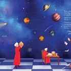 Vor 17 Jahren studierte, korrigierte, maß und baute Ulugh Beg. Illustration von ihm, Planeten und Sternen im All.