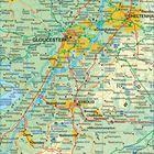Text: Gliederung von Orten wie Gloucester, Cheltenham, Stroud. Darstellung von Straßen und Flüssen, Farbige Gebiete.