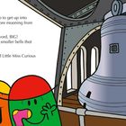 Text über großen Big Ben und kleinere Glocken. Drei bunte, runde Charaktere und eine große Glocke in Glockenturm-Umgebung.