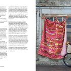 Links bunte Stoffe mit Blumen; rechts "MATERIALS" als Überschrift, Text über Stoffvorschläge und Quiltgrößen.
