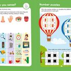 Links steht: What do you sense? Rechts: Number puzzles. Links werden Bilder den Sinnen zugeordnet. Rechts sind Rechenrätsel in Heißluftballons.