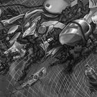 Auf einem Maschengitter schwimmt Müll, darunter Flaschen und Behälter. Links ist ein Schild mit unleserlichem Text.