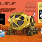Interplanetary Travel. Texte thematisieren Marsmission, nukleare Antriebe, mobile Unterkünfte und Laserkommunikation. Illustration: Rover.